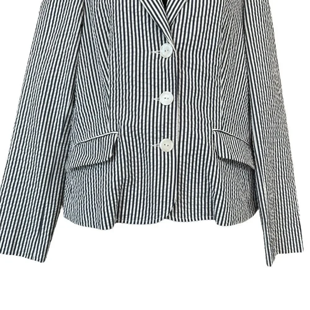 Sandro Seersucker Navy White Cotton Blazer - Picture 3 of 8